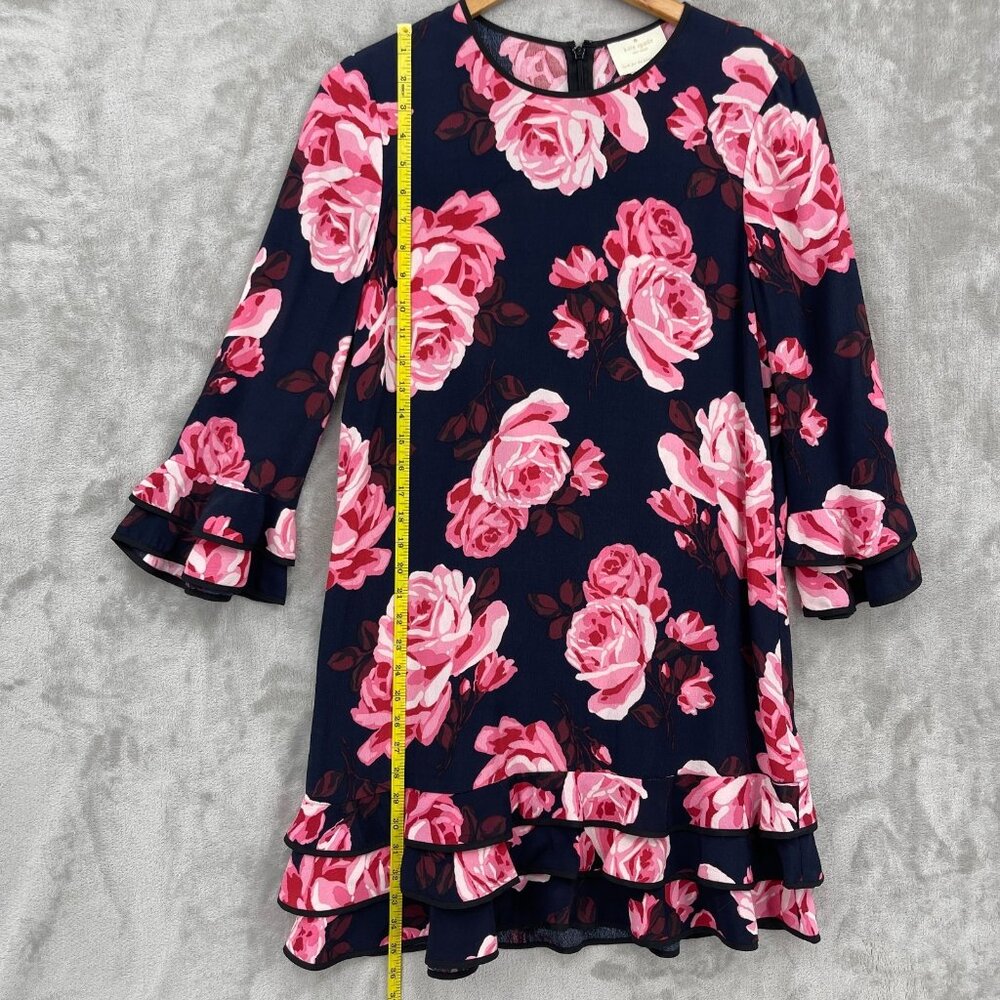 Kate Spade Rosa Dress 3/4 Sleeve Ruffle Tiered Rose Print Shift Dress - Picture 9 of 14